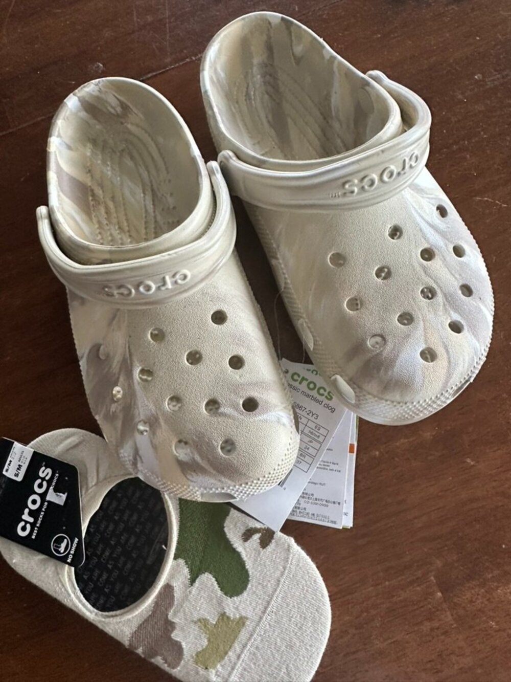 Crocs Classic Marbled Clogs + Matching Socks Bundle